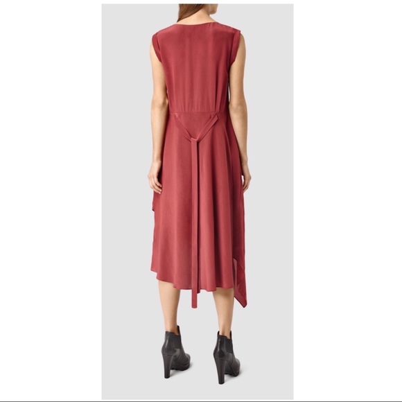 All Saints’ Silk Blend Cecilia Dress Sahara Red 4 - Picture 9 of 10